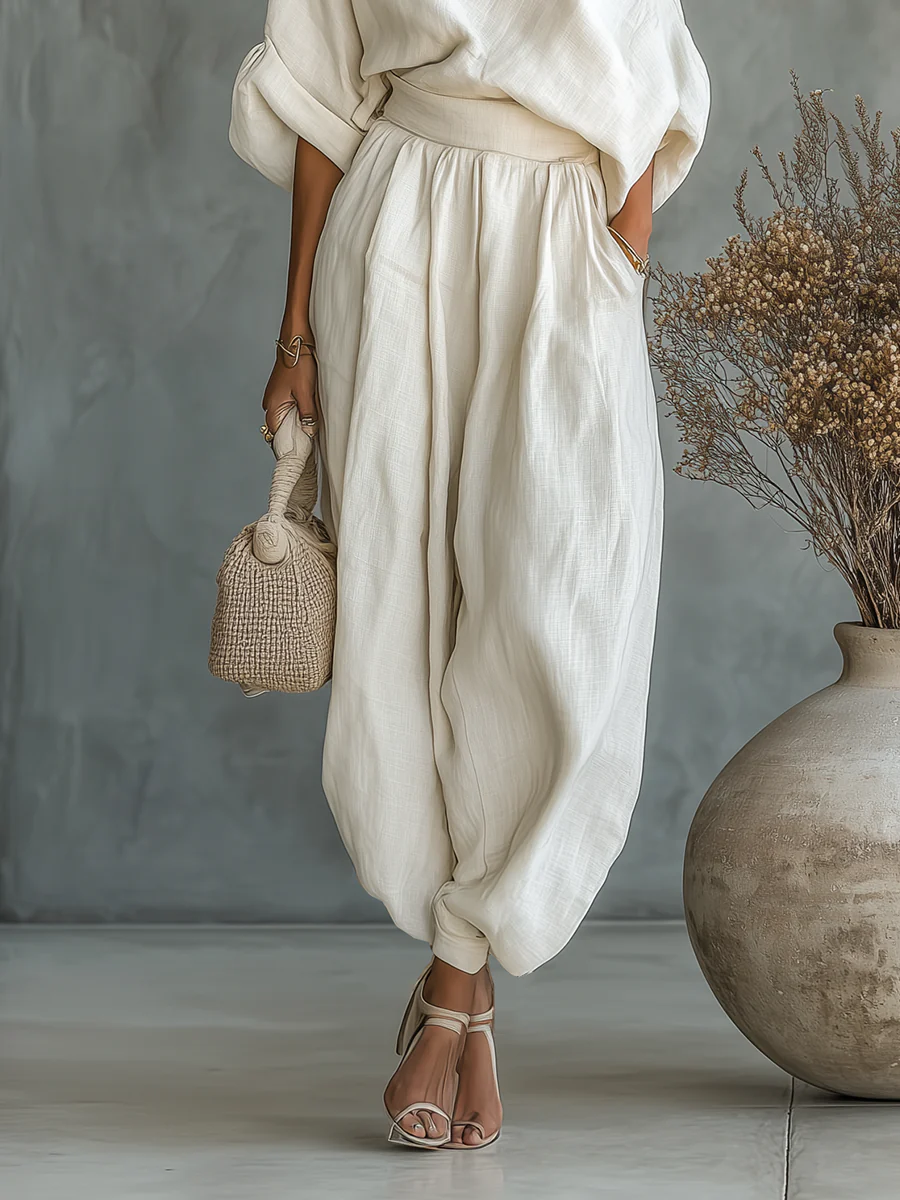 Twee-Delige Set met Off-Shoulder Design in Off-White