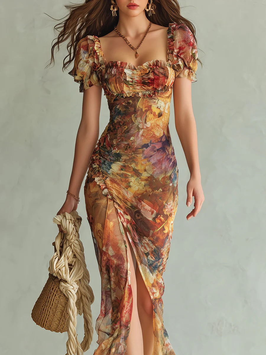 Wells & Monroe Charleston Boheemse Maxi Jurk met Olieverfprint