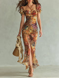 Wells & Monroe Charleston Boheemse Maxi Jurk met Olieverfprint