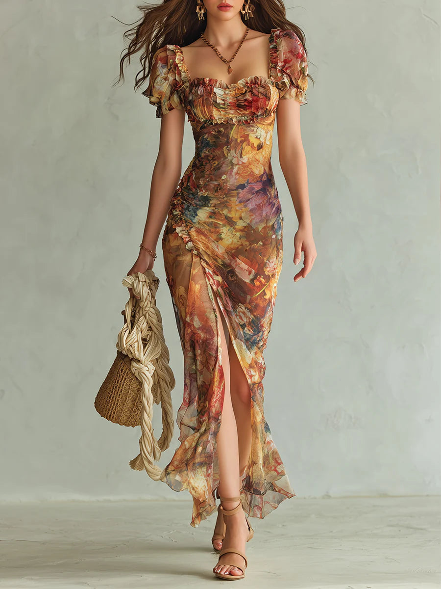 Wells & Monroe Charleston Boheemse Maxi Jurk met Olieverfprint