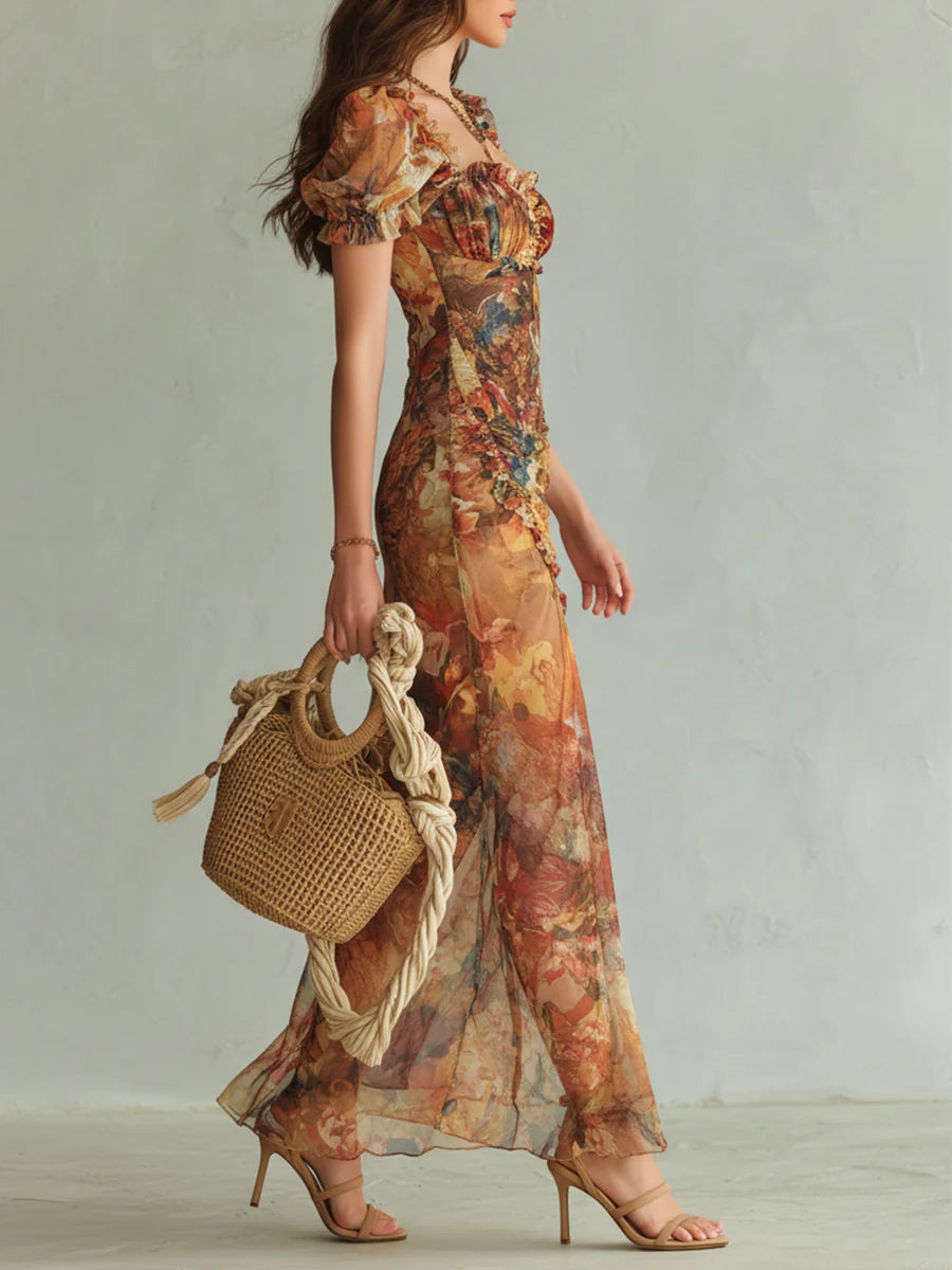 Wells & Monroe Charleston Boheemse Maxi Jurk met Olieverfprint