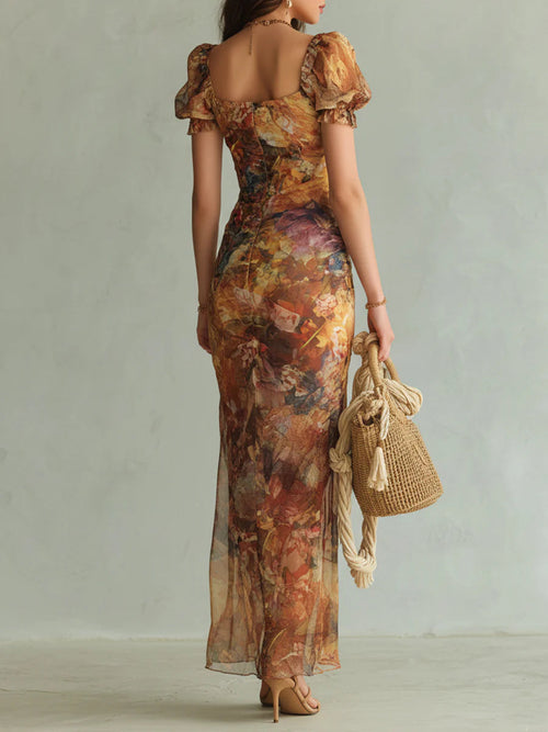 Wells & Monroe Charleston Boheemse Maxi Jurk met Olieverfprint