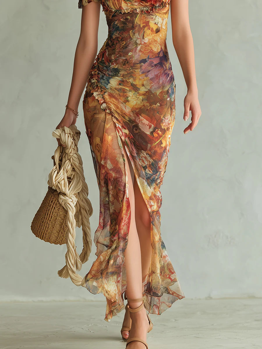 Wells & Monroe Charleston Boheemse Maxi Jurk met Olieverfprint