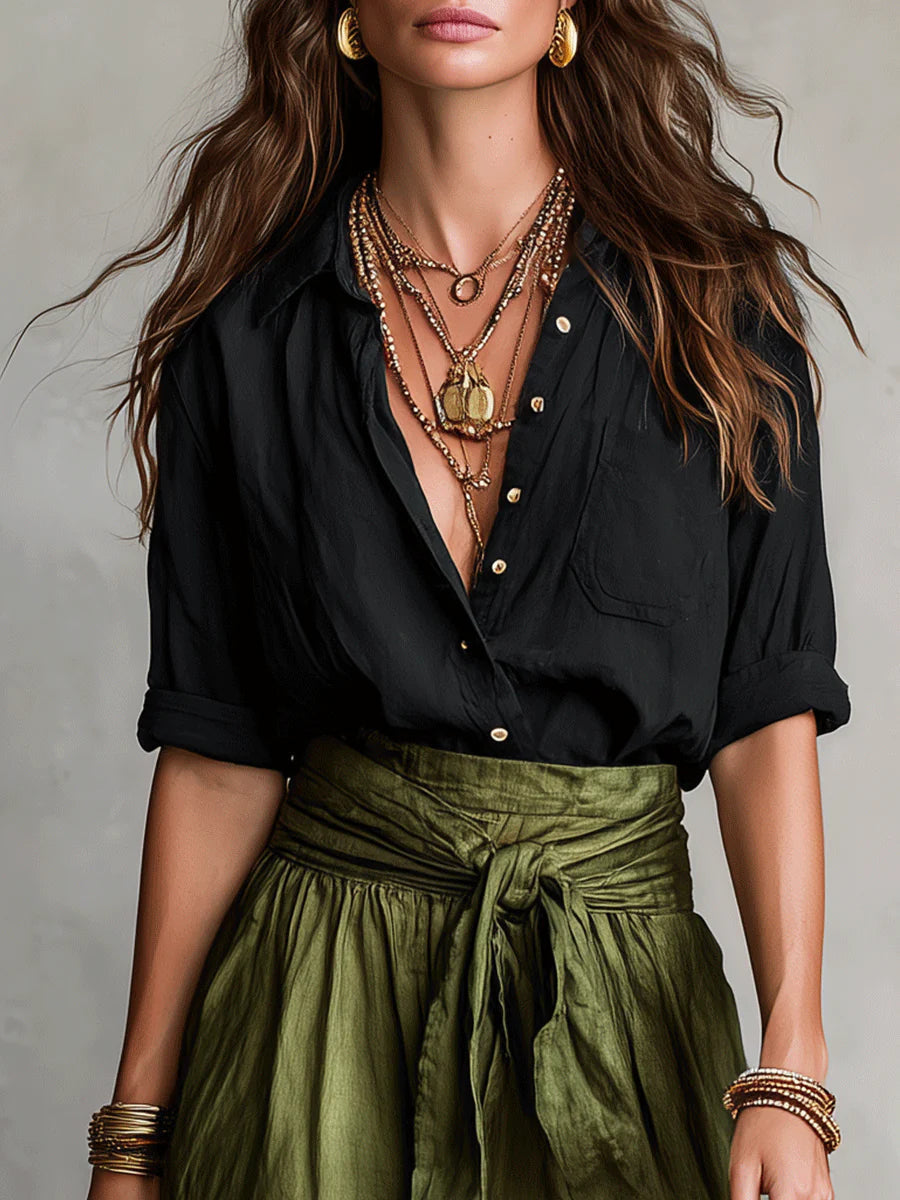 River Tweedelige Set met Blouse en Midi Rok
