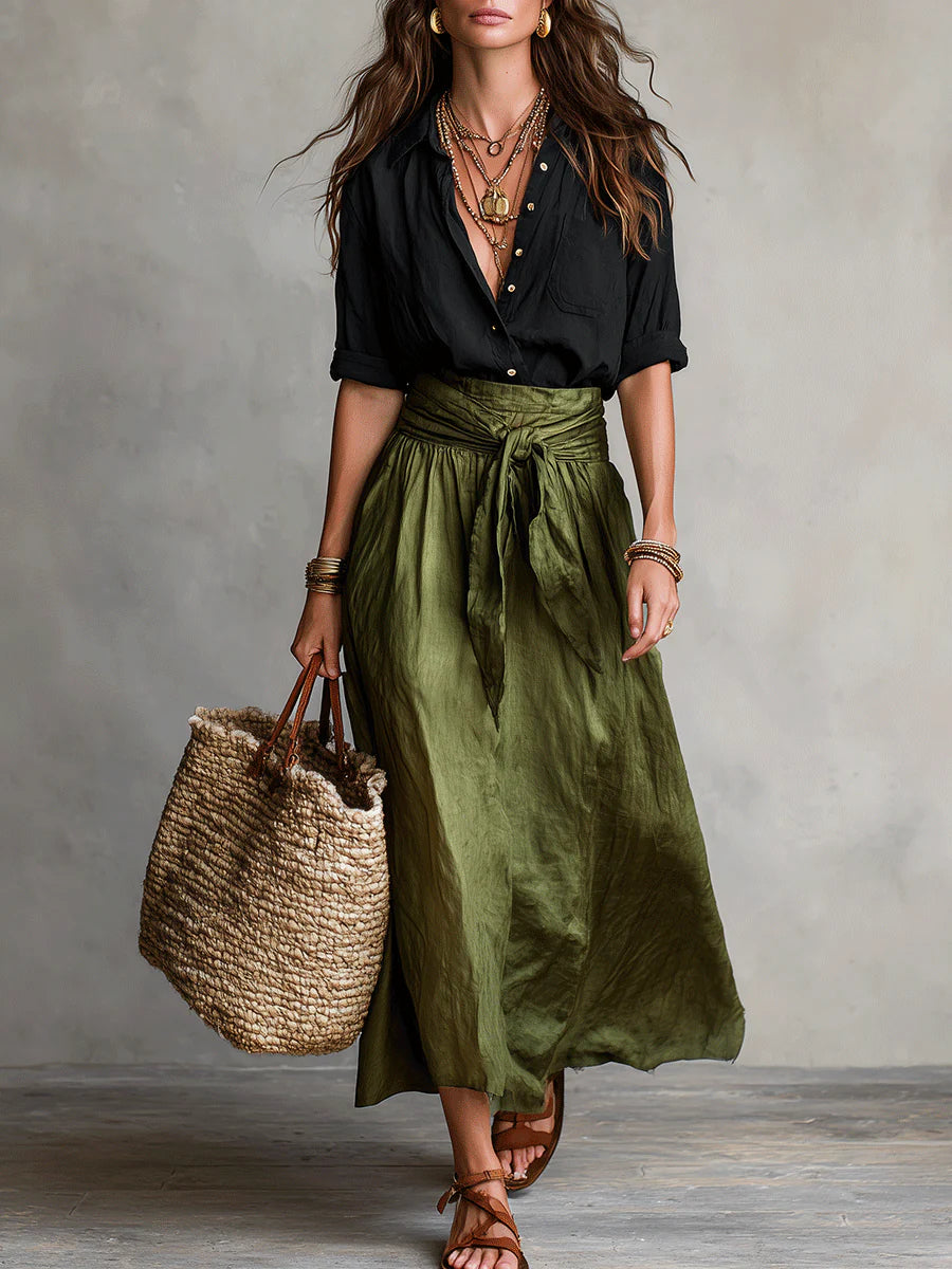 River Tweedelige Set met Blouse en Midi Rok