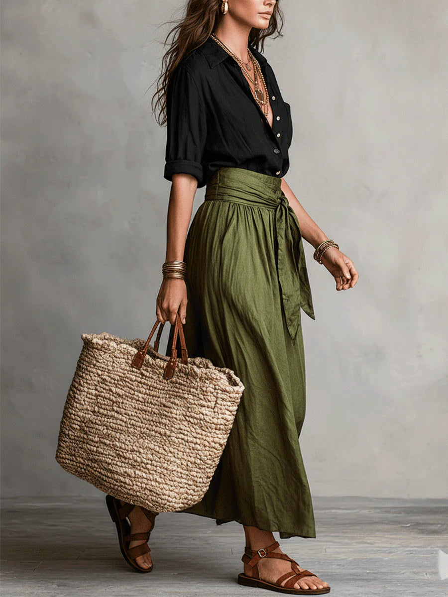 River Tweedelige Set met Blouse en Midi Rok
