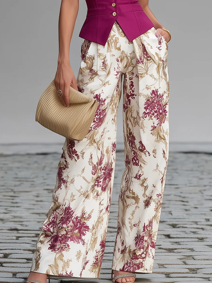 Wells & Monroe Charleston Mouwloze Gilet en Bloemenprint Matching Set