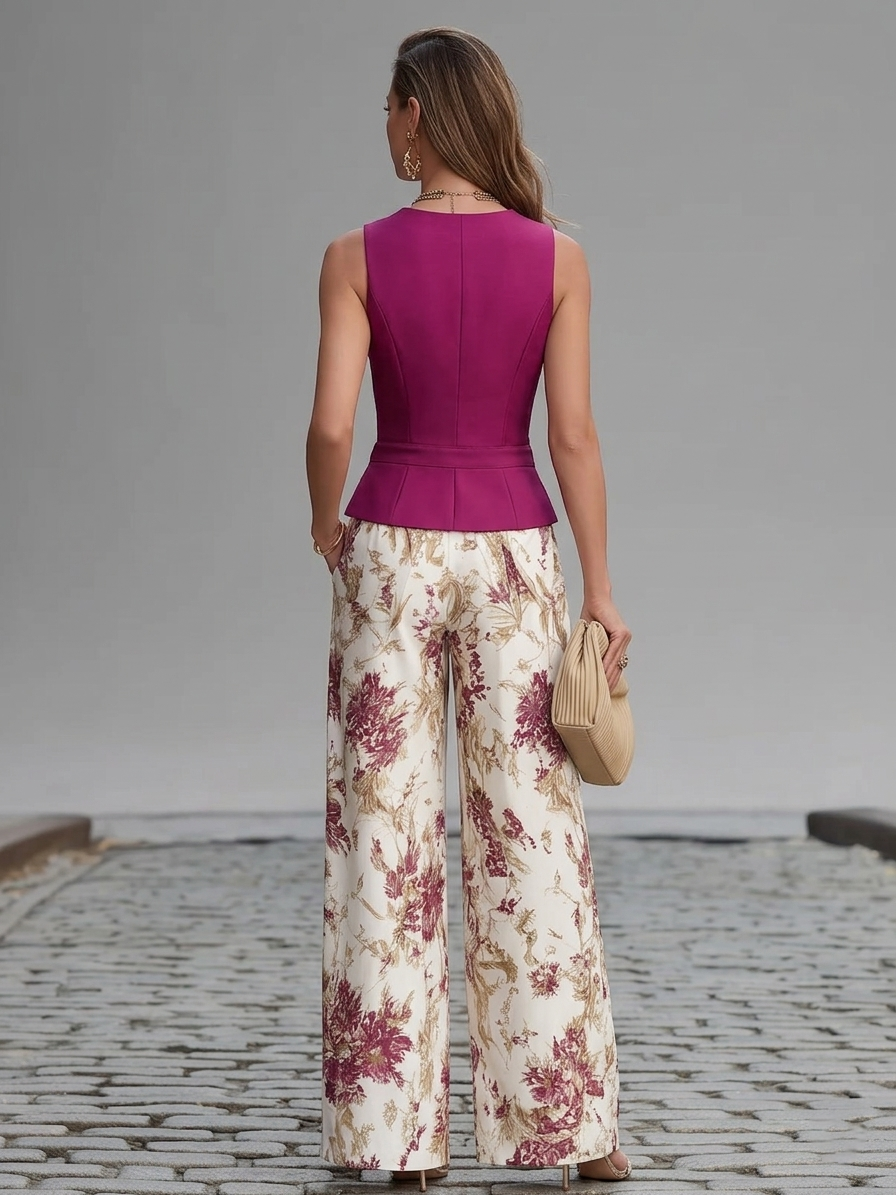 Wells & Monroe Charleston Mouwloze Gilet en Bloemenprint Matching Set