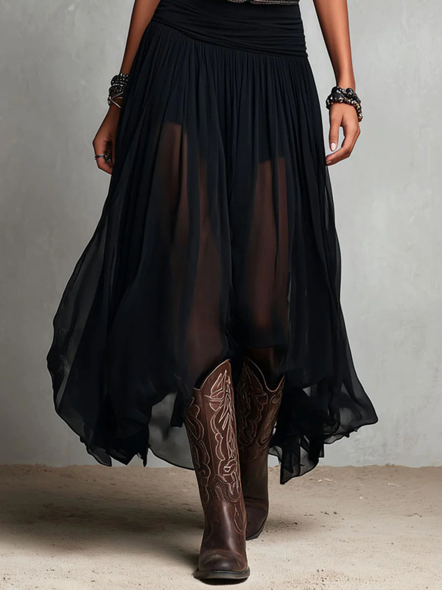 Wells & Monroe Charleston Maxi Jurk met Tule Rok en Riem