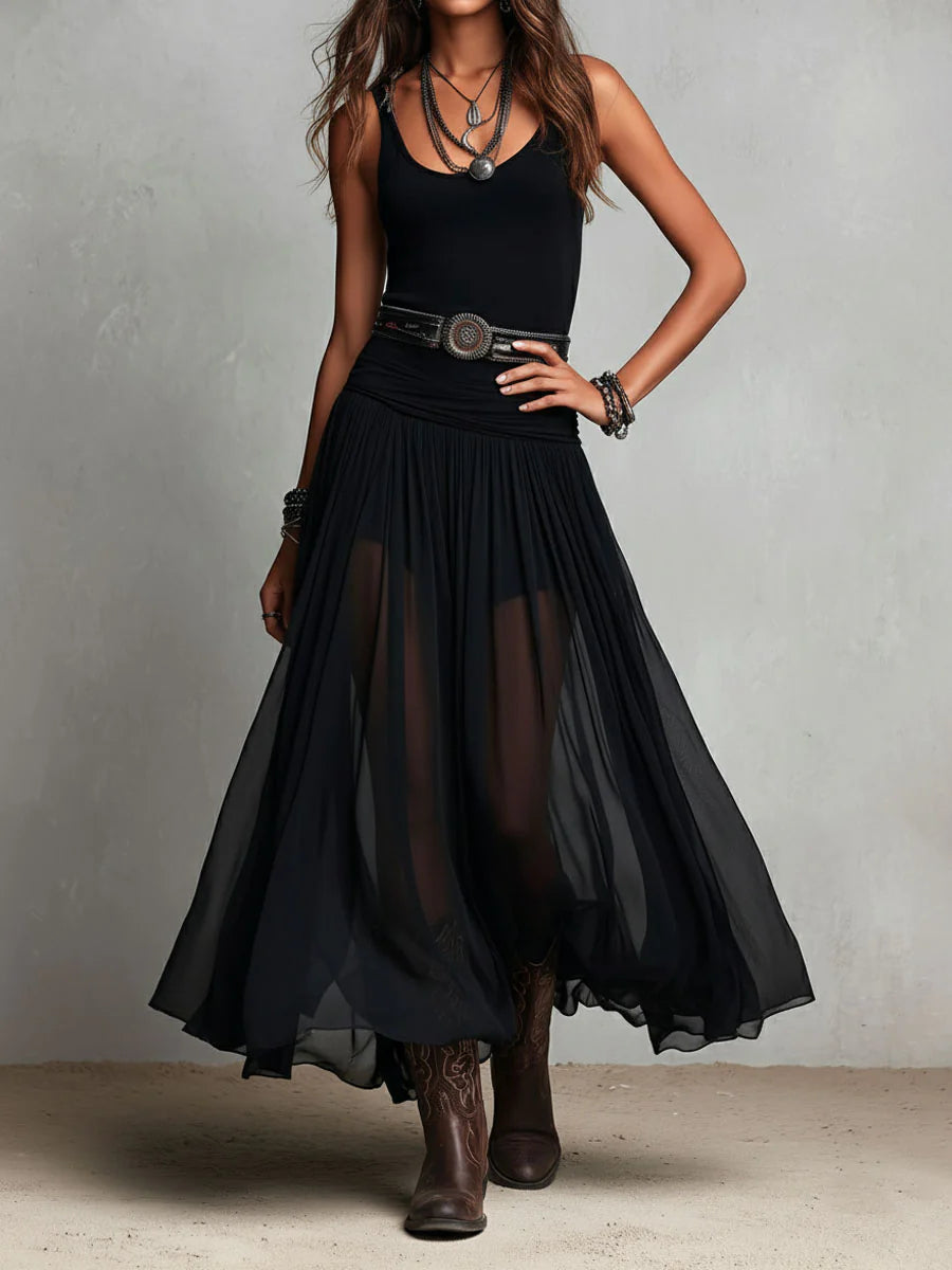 Wells & Monroe Charleston Maxi Jurk met Tule Rok en Riem