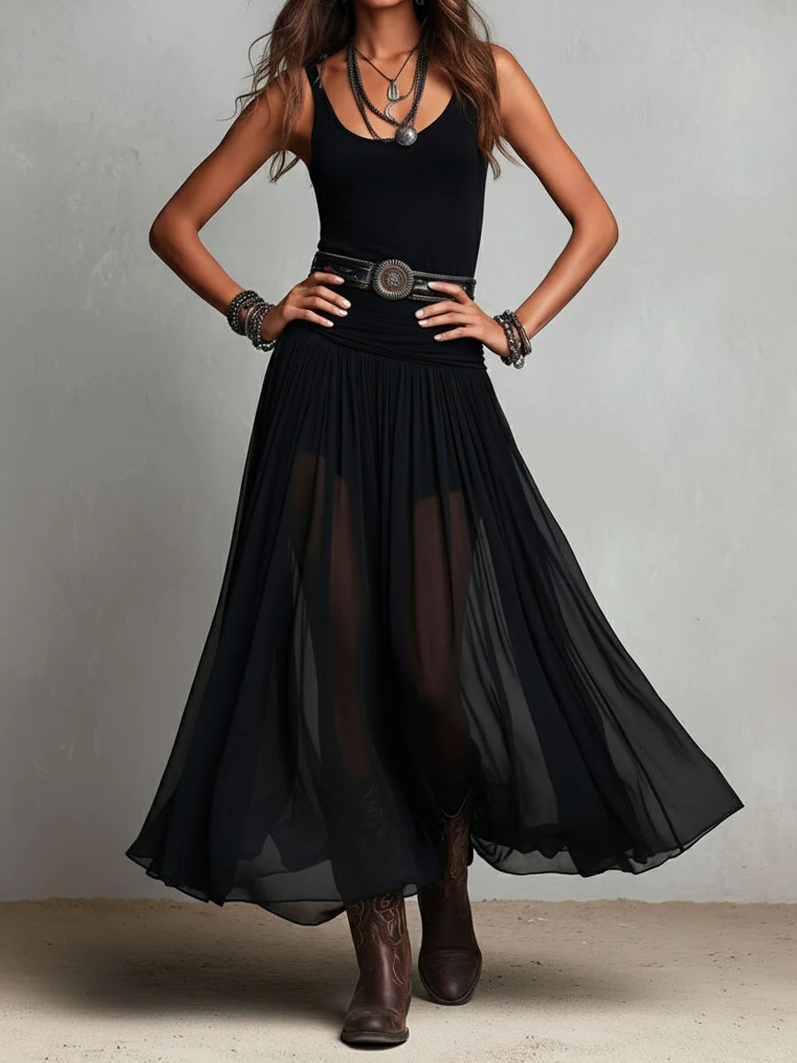 Wells & Monroe Charleston Maxi Jurk met Tule Rok en Riem