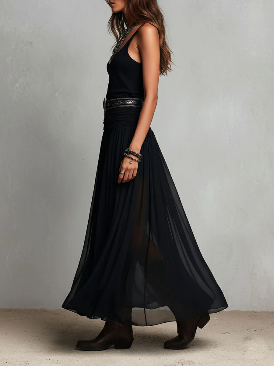 Wells & Monroe Charleston Maxi Jurk met Tule Rok en Riem