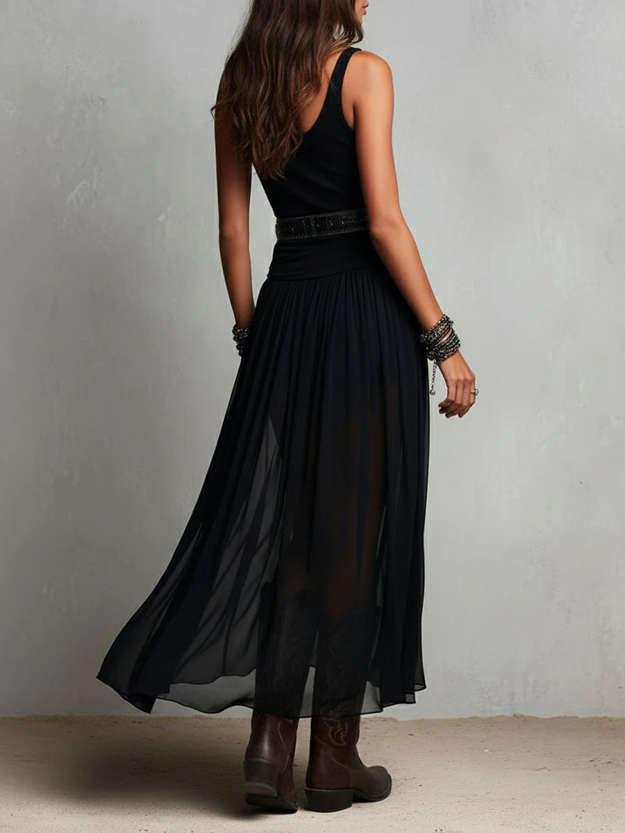 Wells & Monroe Charleston Maxi Jurk met Tule Rok en Riem