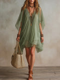 Wells & Monroe Charleston Groene Chiffon V-hals Gelaagde Mini Jurk