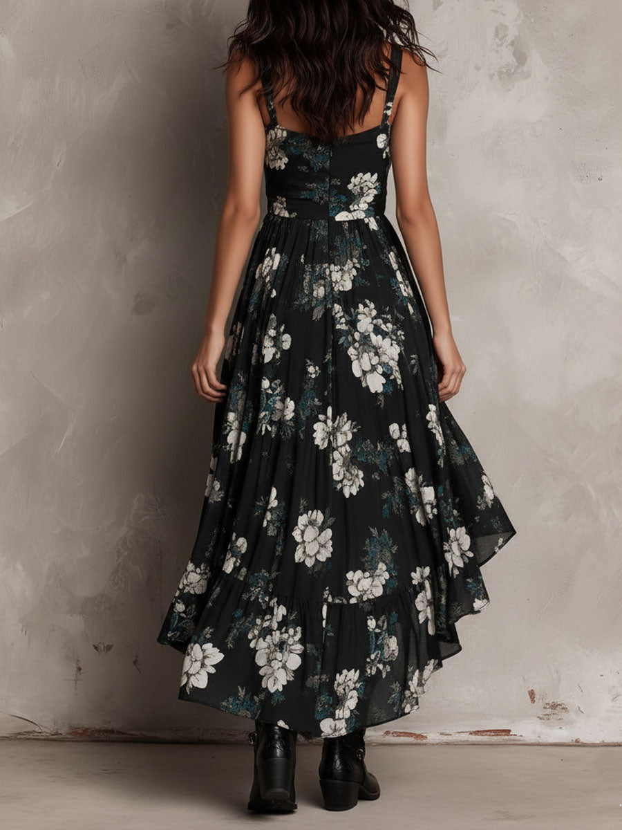 Wells & Monroe Charleston Bohemian Maxi Jurk Bloemenprint Zwart