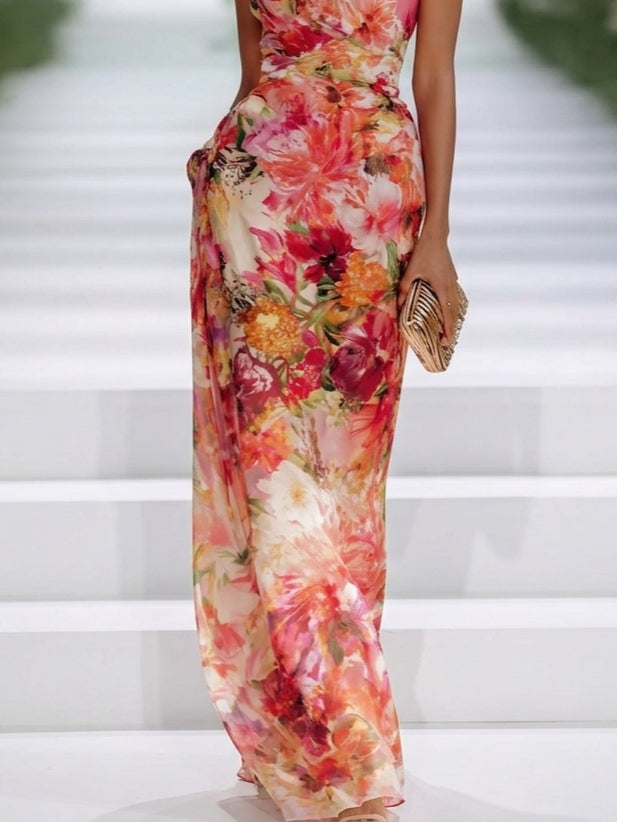 Wells & Monroe Halter Maxi Jurk Bloemenprint Rood