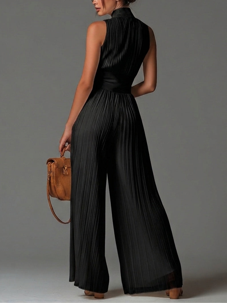 Wells & Monroe Charleston Jumpsuit van Chiffon met V-hals, Zwart