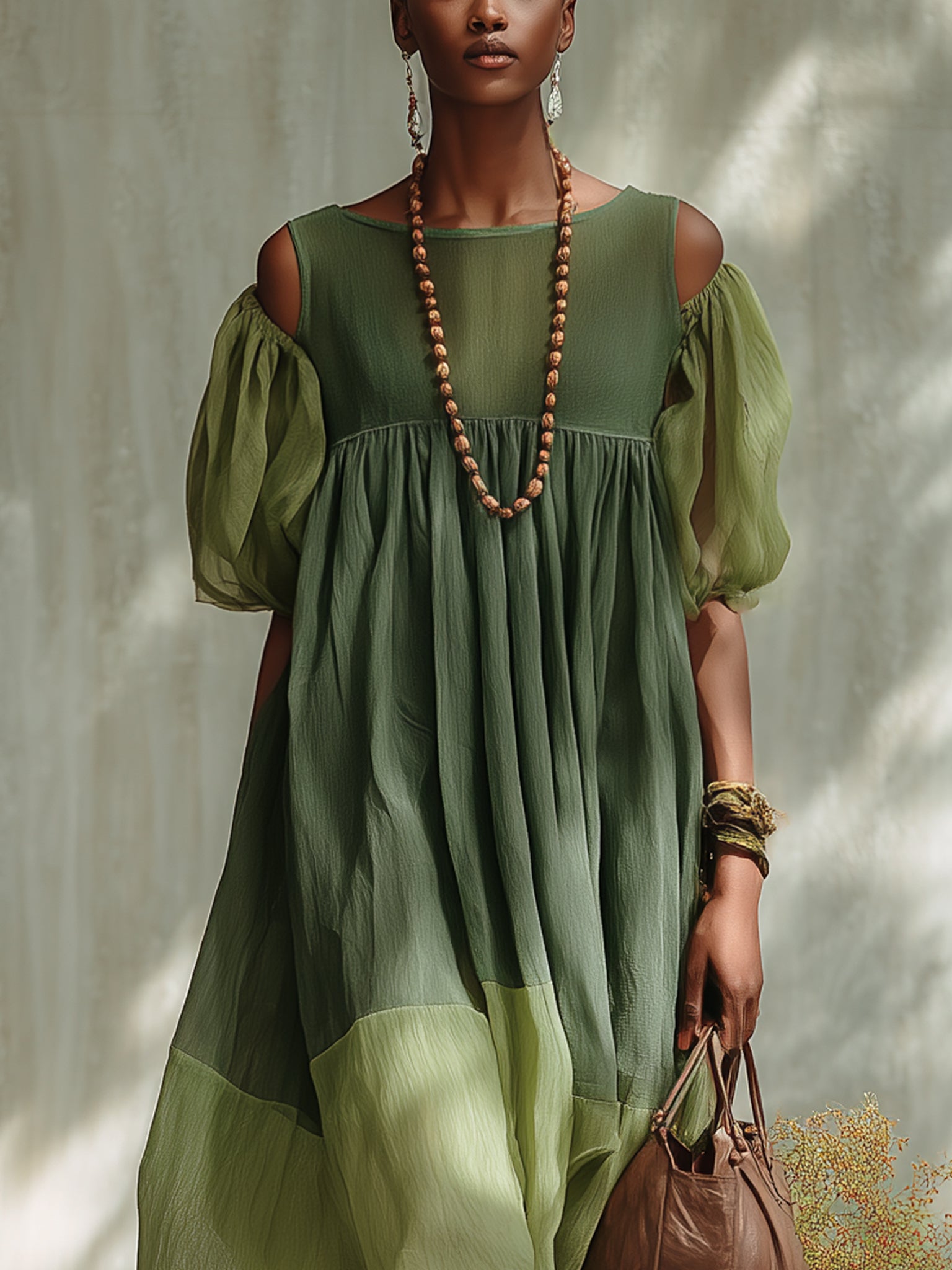 Wells & Monroe Charleston Groene Chiffon Off-Shoulder Midi-Jurk