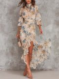 Wells & Monroe Charleston Chiffon Maxi Jurk met Bloemenprint, Beige