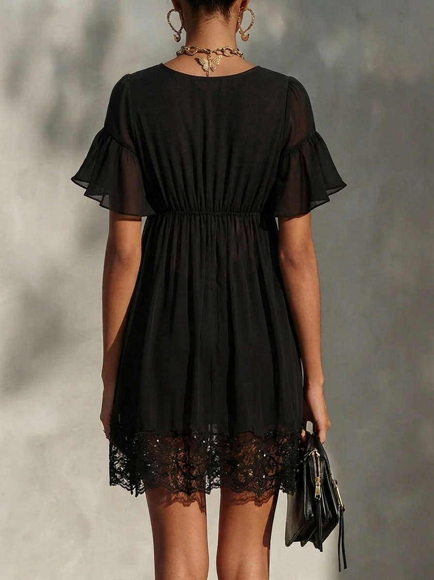 Elegante Mini Jurk Met Zip-Front En Kant Detail