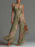 Wells & Monroe Charleston Floral Chiffon Jumpsuit V-hals Mouwloze Wide-leg