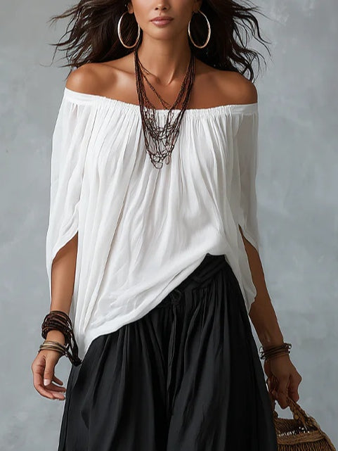 Wells & Monroe Charleston Off-Shoulder Top en Lantern Broek Set Wit
