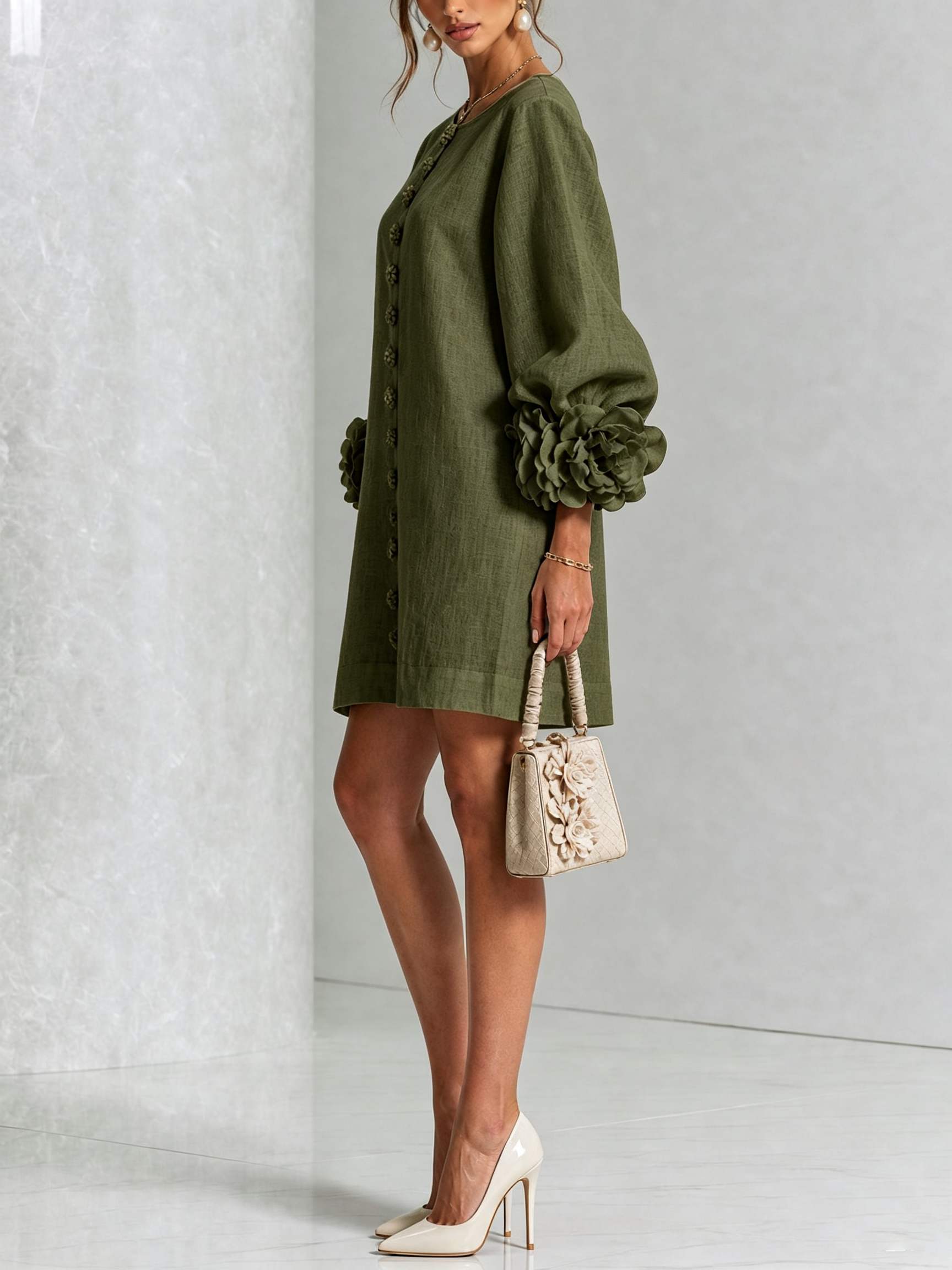 Florence Bloemen Mini-Jurk met Knoopsluiting