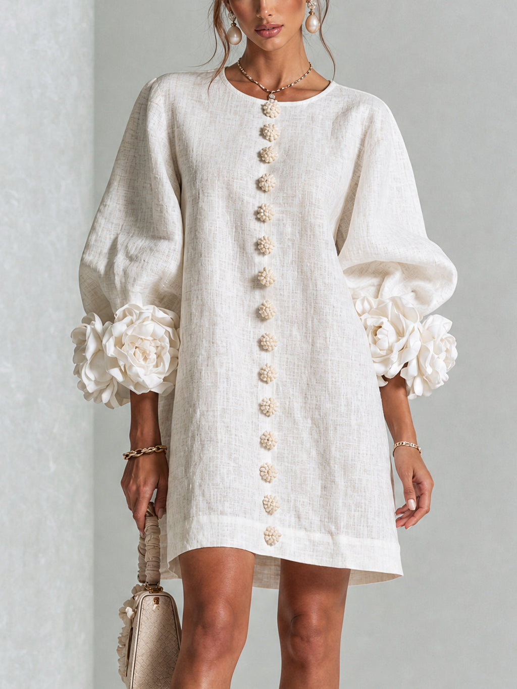 Florence Bloemen Mini-Jurk met Knoopsluiting
