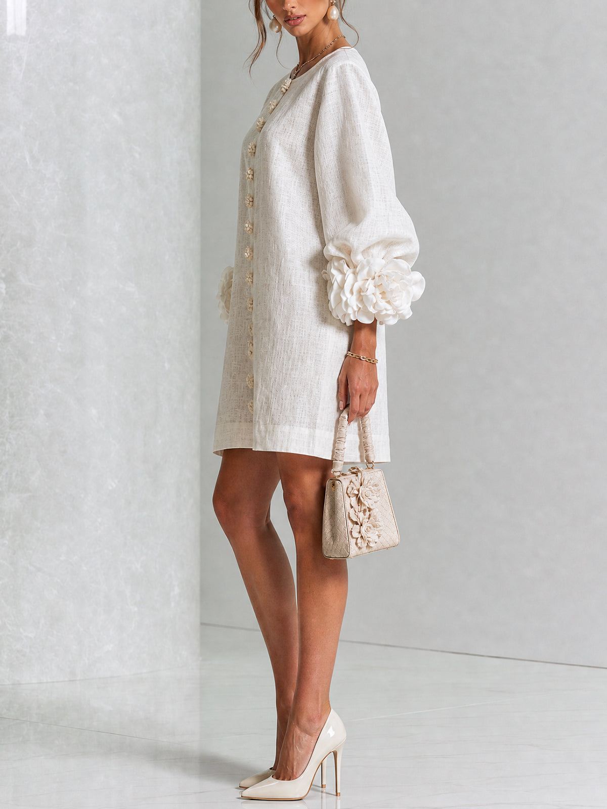 Florence Bloemen Mini-Jurk met Knoopsluiting