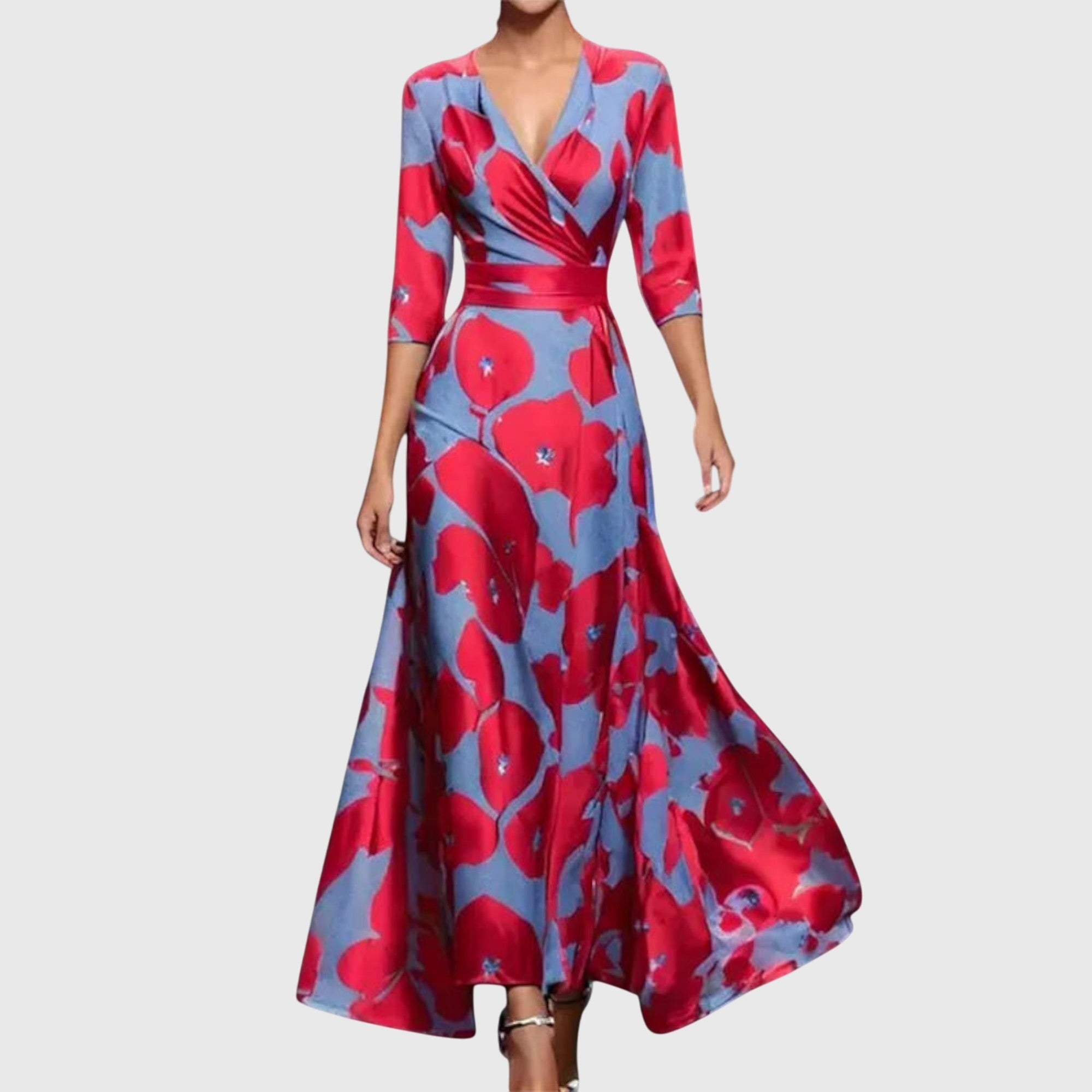 Women's Elegant Flowy Maxi Dress with 3/4 Sleeves