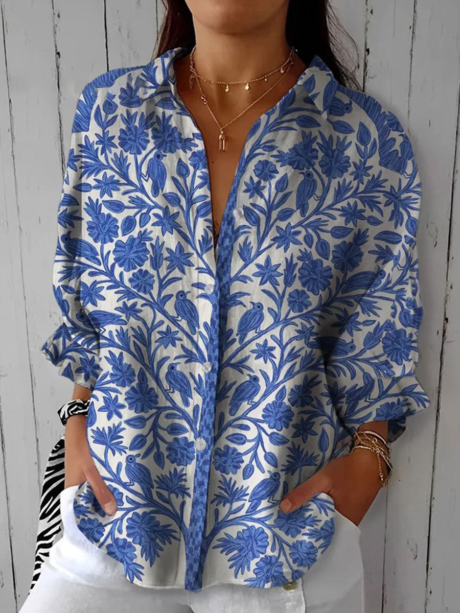 Maya & Kai Orchard Frederikke Blouse Blue Garden Print Multicolor