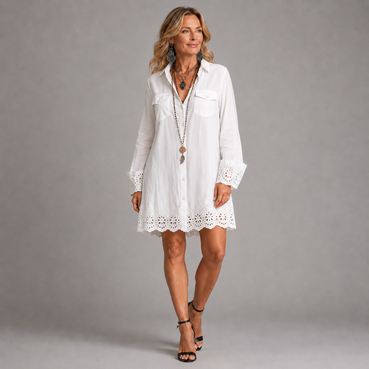 Ruth & Kate Alessia™ Mini-overhemdjurk met Bohemien Eyelet-zoom