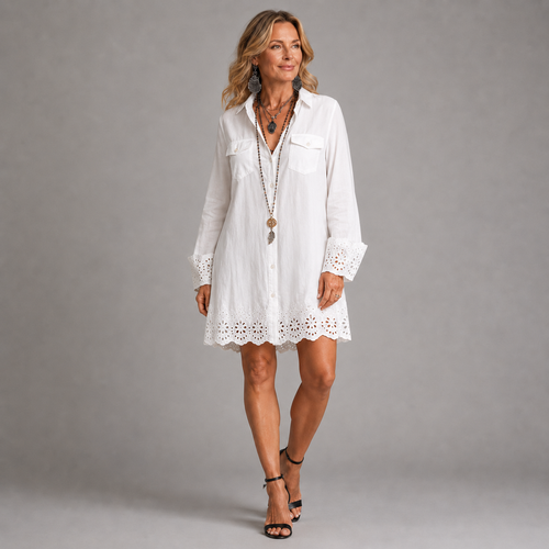 Ruth & Kate Alessia™ Mini-overhemdjurk met Bohemien Eyelet-zoom