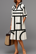 Ellie Lichtgewicht Midi-Jurk met Casual Elegant Design Wit Zwart
