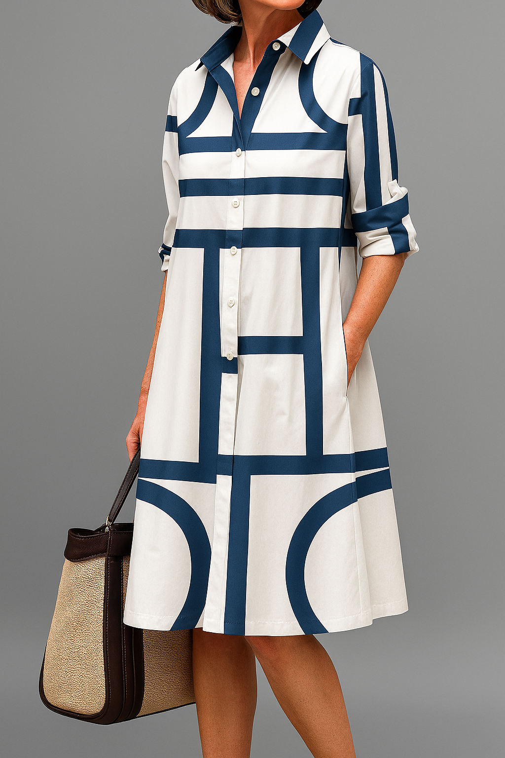 Siena Casual Midi Jurk Lichtgewicht Wit Blauw Comfortabel Design