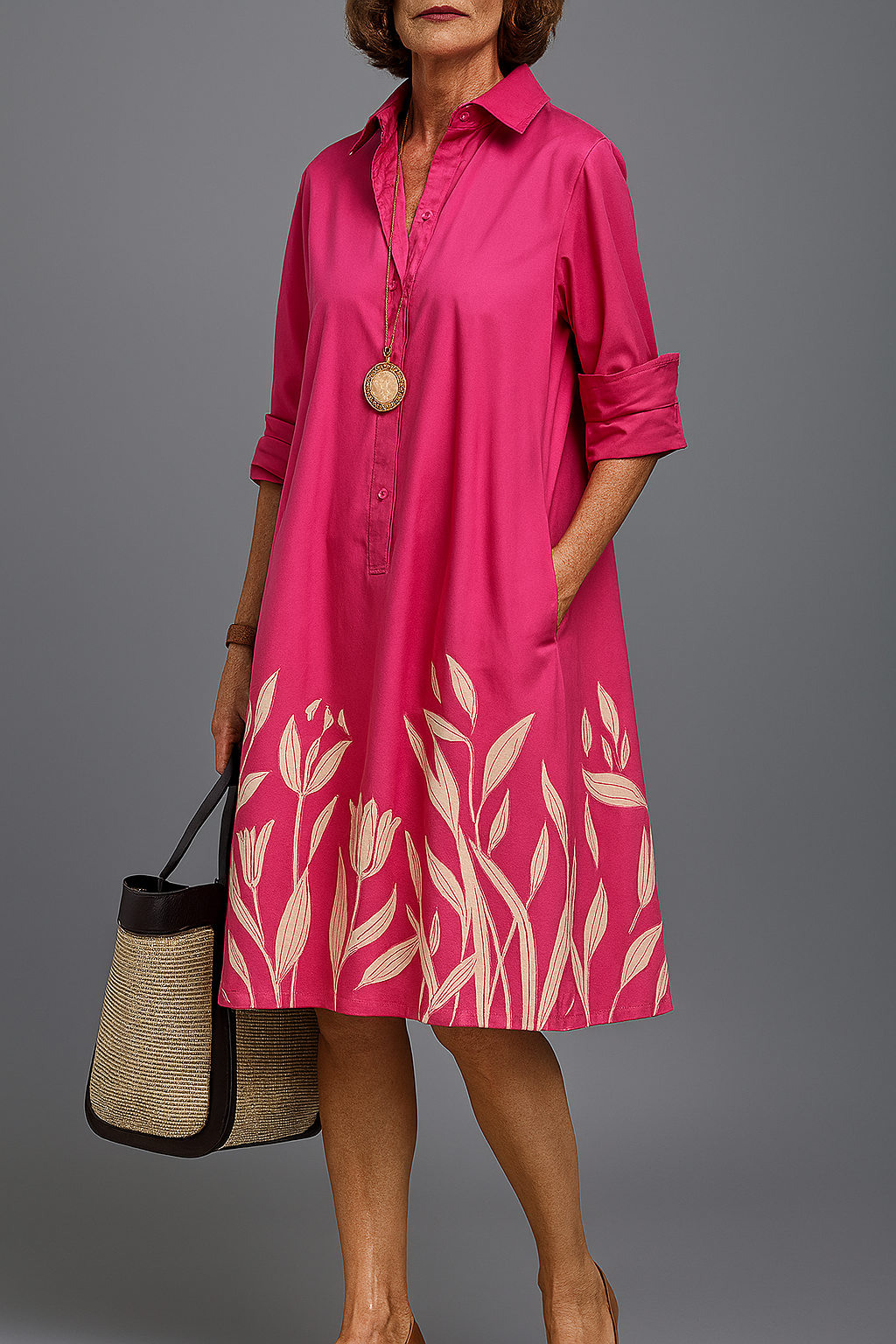 Luchtige Stijlvolle Midi-Jurk, Lichtgewicht Vloeiend Model voor Dames Roze