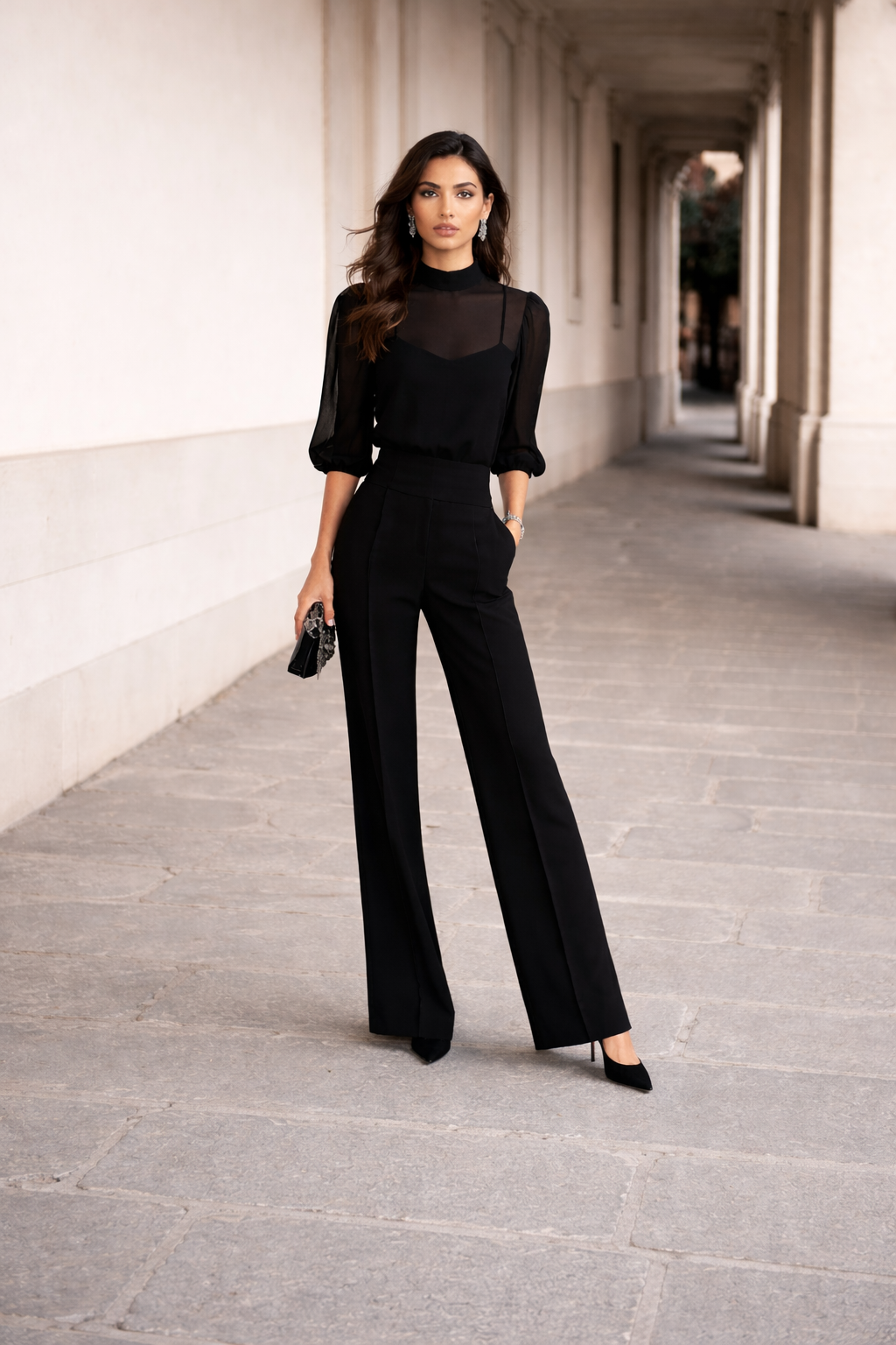 Valentina 3-delige Set van Chiffon, Zwart