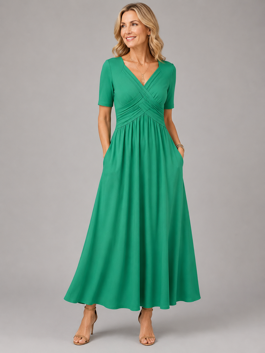 Dames Elegante V-Hals Midi Jurk