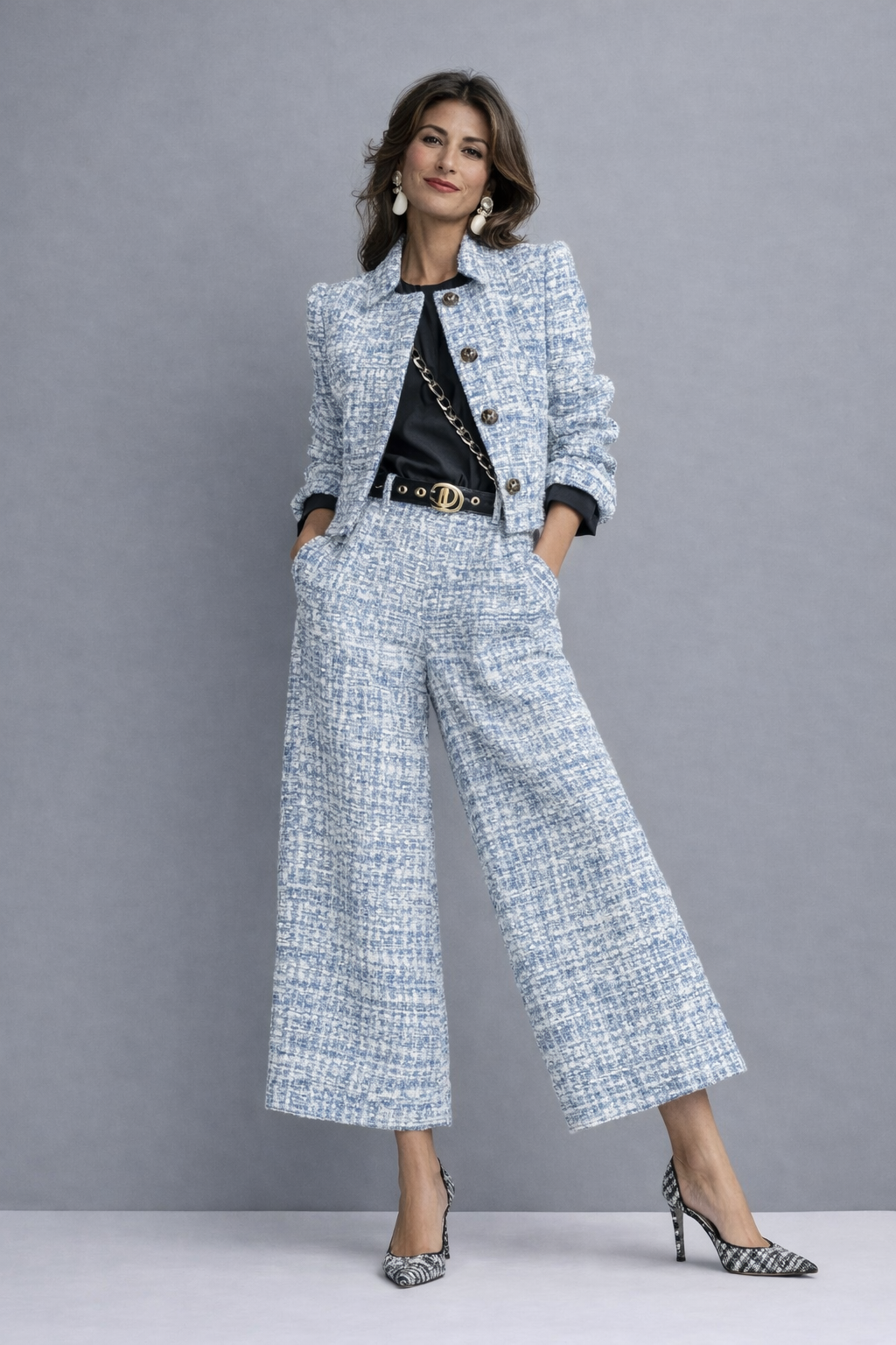Lucia Tweedset met Cropped Jas en Wide-Leg Broek