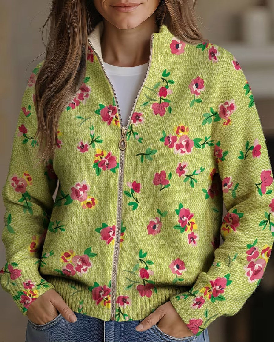 Constance Gebreid Vest met Bloemenprint, Roze, Lime