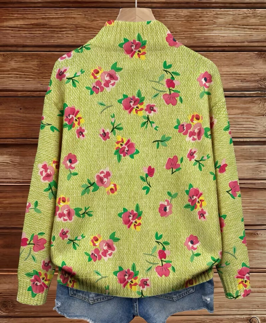 Constance Gebreid Vest met Bloemenprint, Roze, Lime