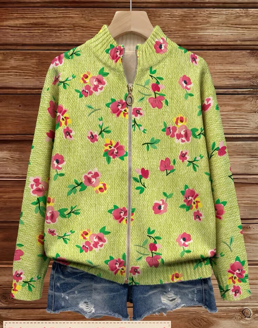 Constance Gebreid Vest met Bloemenprint, Roze, Lime