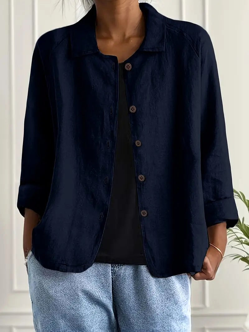 Klassieke Lichtgewicht Top met Lange Mouwen voor Dames, Marineblauw