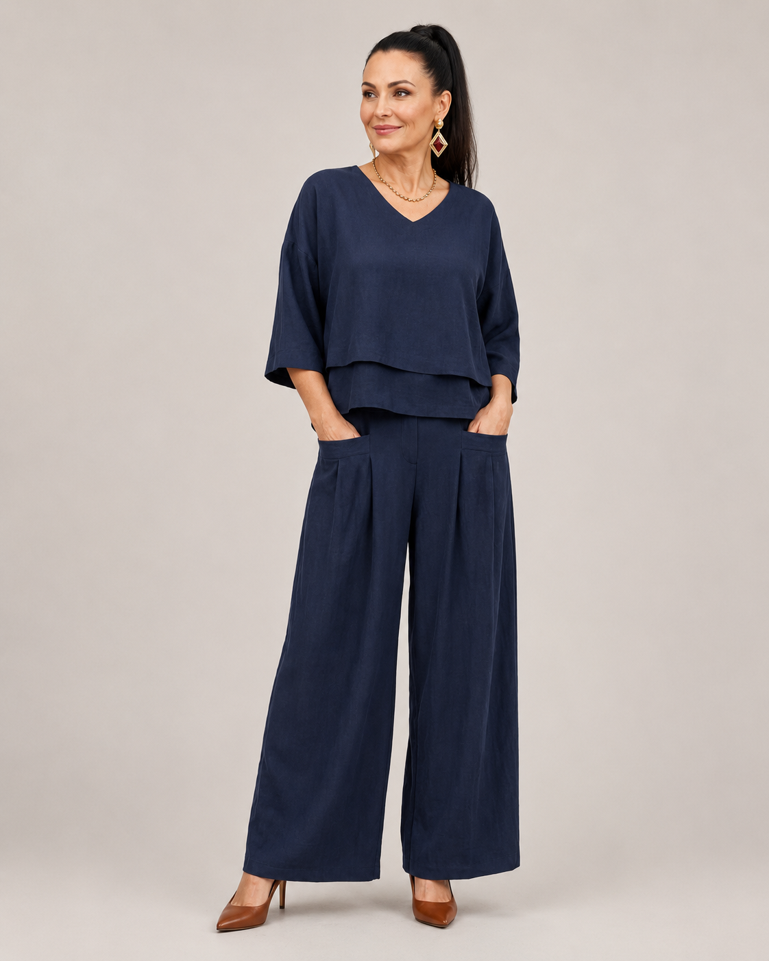 River Gelaagde Top en Wide Leg Broek Set