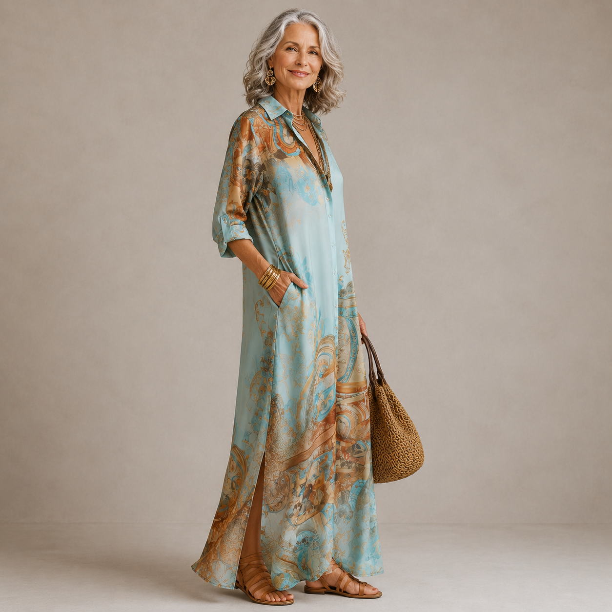 Dames Elegante Luchtige Maxi Jurk met Print