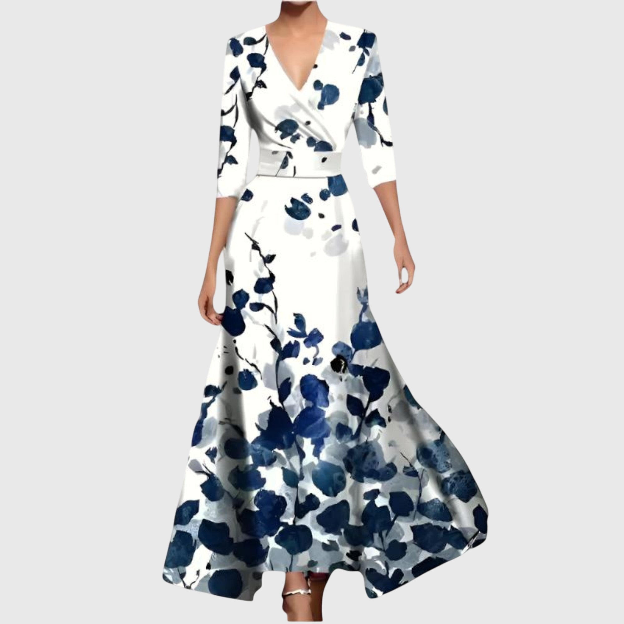 Women's Elegant Flowy Maxi Dress with 3/4 Sleeves