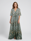 Dames Elegante Bloemenprint V-Hals Maxi Jurk