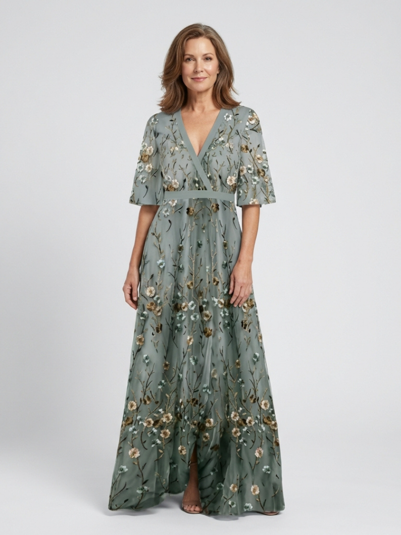 Dames Elegante Bloemenprint V-Hals Maxi Jurk
