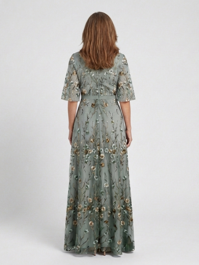 Dames Elegante Bloemenprint V-Hals Maxi Jurk