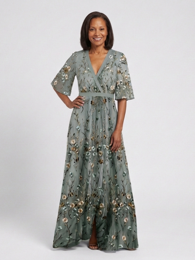 Dames Elegante Bloemenprint V-Hals Maxi Jurk